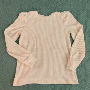 Loft XXSP White Cream Puff Sleeve Waffle Top